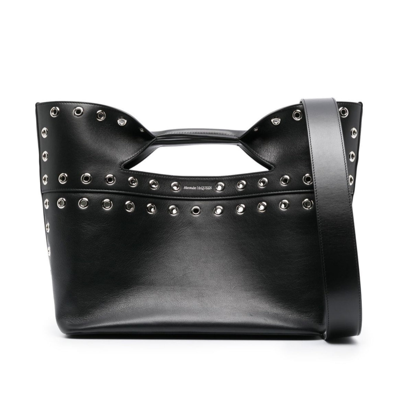 The Bow Small Eyelet Tote Bag in Black Handbags ALEXANDER MCQUEEN - LOLAMIR
