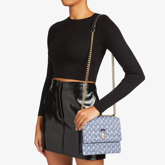 Avenue Quad Quilted Bag in Denim JC Monogram Handbags JIMMY CHOO - LOLAMIR