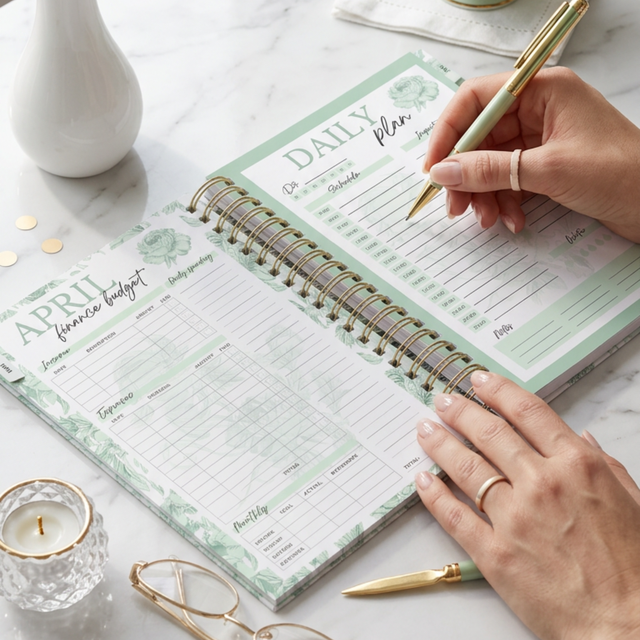 Quarterly | Dreamy Peonies | Daily Spiral Planner | Green
