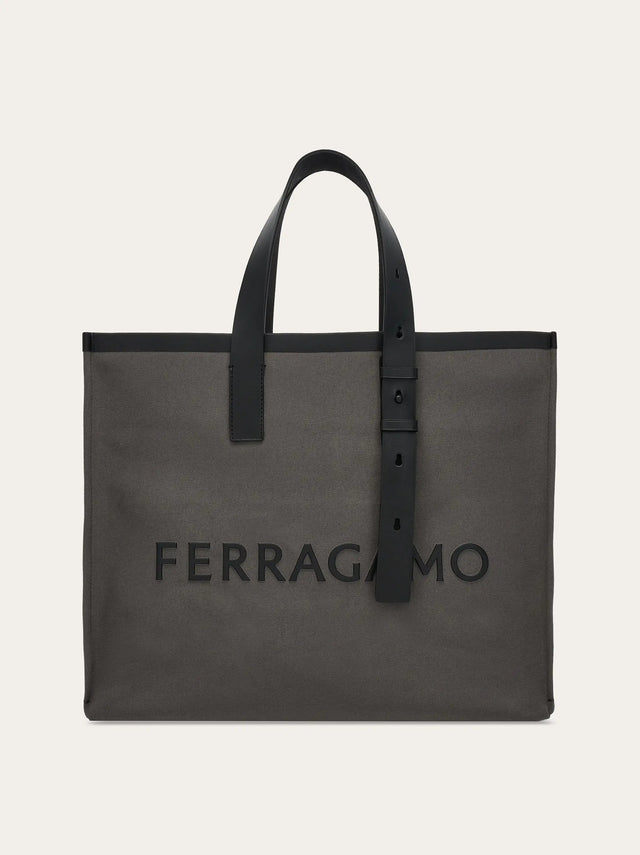 Tote Bag with Signature Logo (M) in Grey Handbags FERRAGAMO - LOLAMIR