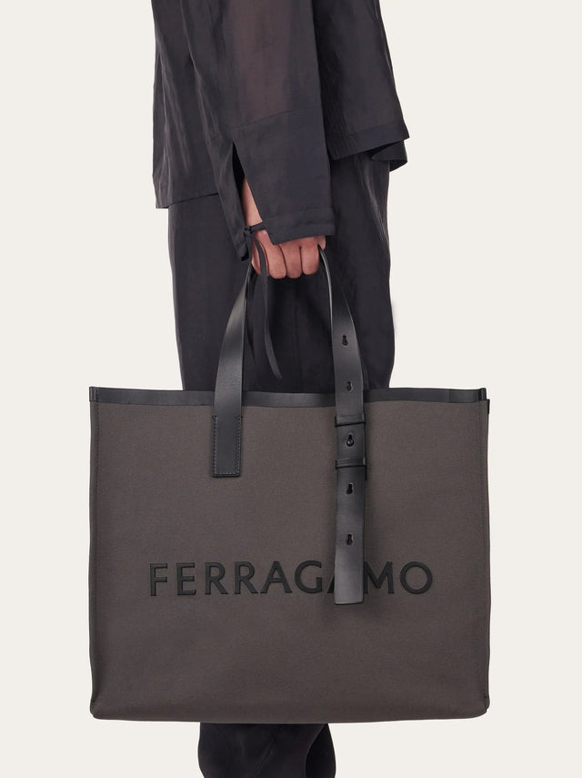 Tote Bag with Signature Logo (M) in Grey Handbags FERRAGAMO - LOLAMIR