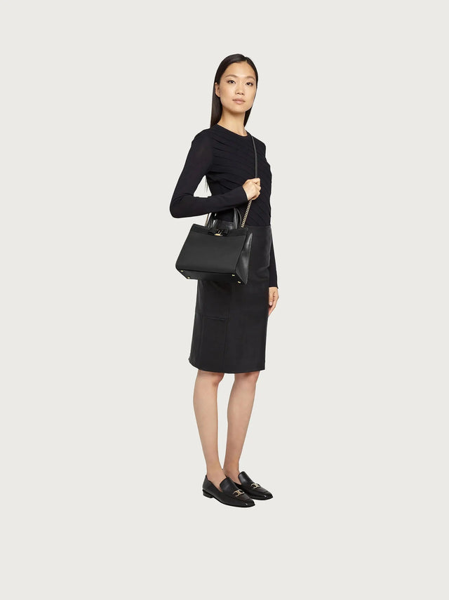 Vara Bow Top Handle in Black Handbags FERRAGAMO - LOLAMIR