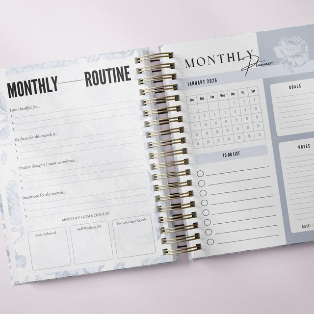Dreamy Peonies | Daily Spiral Planner |  Custom Start Month |Blue