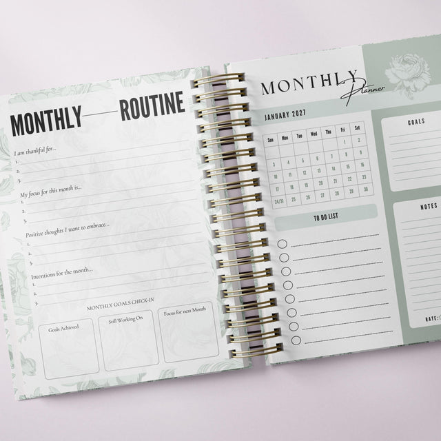 Dreamy Peonies | Daily Spiral Planner |  Custom Start Month |Green