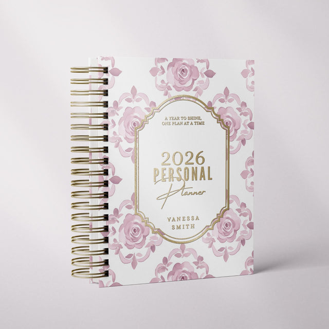 Floral Damask | Weekly Spiral Planner |  Custom Start Month |Pink