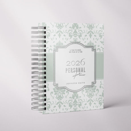 Classic Damask | Weekly Spiral Planner |  Custom Start Month |Green