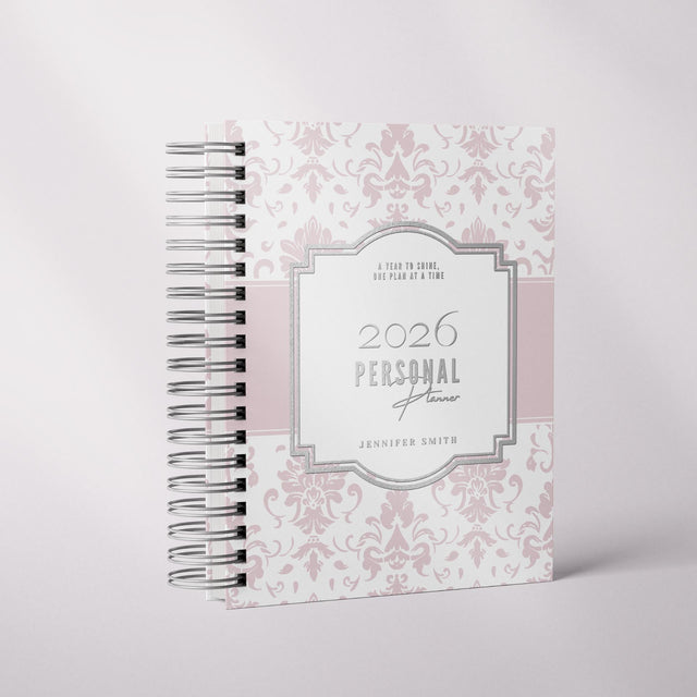 Classic Damask | Weekly Spiral Planner |  Custom Start Month |Pink