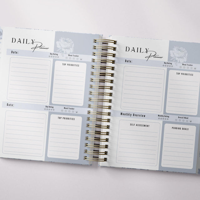 Dreamy Peonies | Daily Spiral Planner |  Custom Start Month |Blue