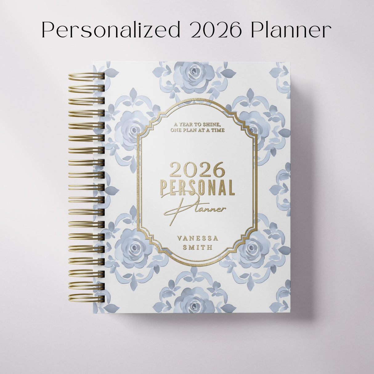 Floral Damask - Weekly Spiral Planner - Custom Start Month - Blue