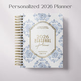 Floral Damask | Weekly Spiral Planner |  Custom Start Month |Blue