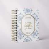 Floral Damask | Weekly Spiral Planner |  Custom Start Month |Blue