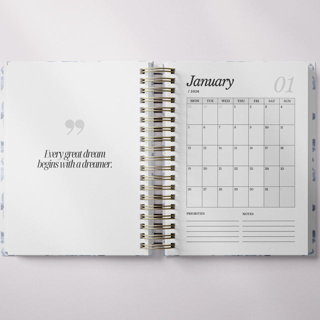 Floral Damask | Weekly Spiral Planner |  Custom Start Month |Blue