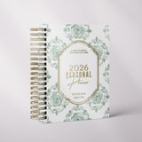 Floral Damask | Weekly Spiral Planner |  Custom Start Month |Green