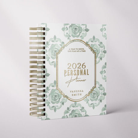 Floral Damask | Weekly Spiral Planner |  Custom Start Month |Green