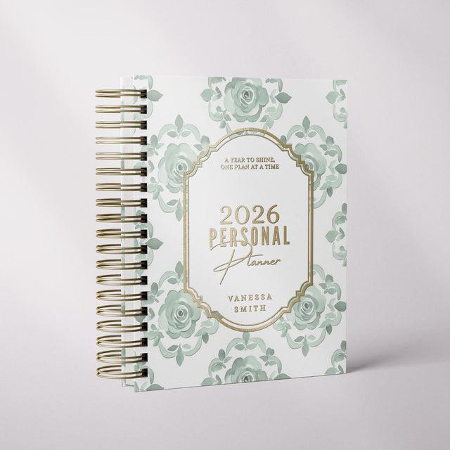 Floral Damask | Weekly Spiral Planner |  Custom Start Month |Green