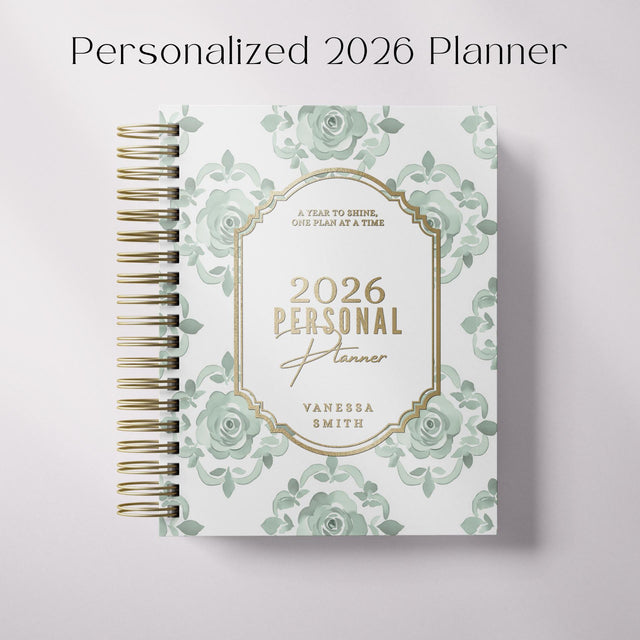 Floral Damask | Weekly Spiral Planner |  Custom Start Month |Green