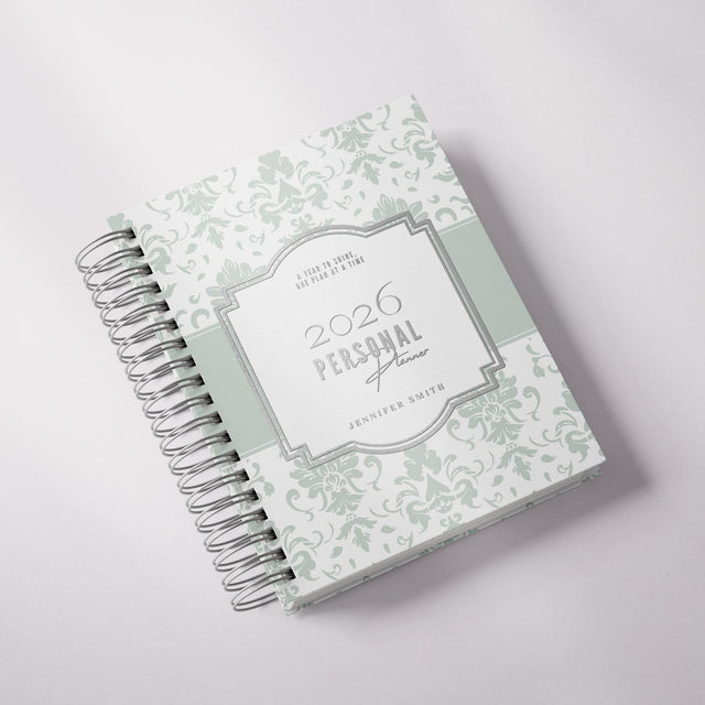 Classic Damask | Weekly Spiral Planner |  Custom Start Month |Green
