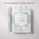 Classic Damask | Weekly Spiral Planner |  Custom Start Month |Green