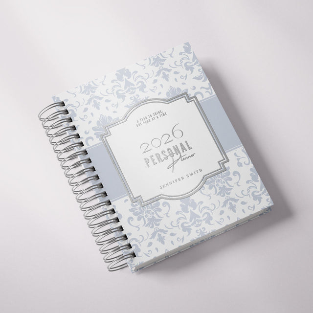Classic Damask | Weekly Spiral Planner |  Custom Start Month |Blue