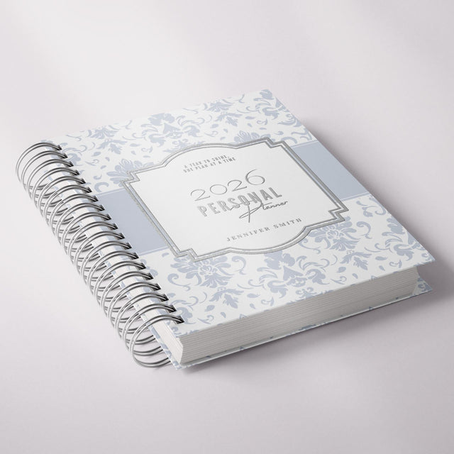 Classic Damask | Weekly Spiral Planner |  Custom Start Month |Blue