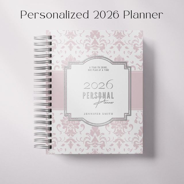 Classic Damask | Weekly Spiral Planner |  Custom Start Month |Pink