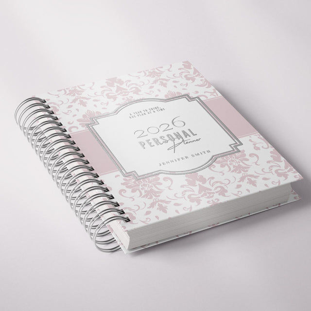 Classic Damask | Weekly Spiral Planner |  Custom Start Month |Pink