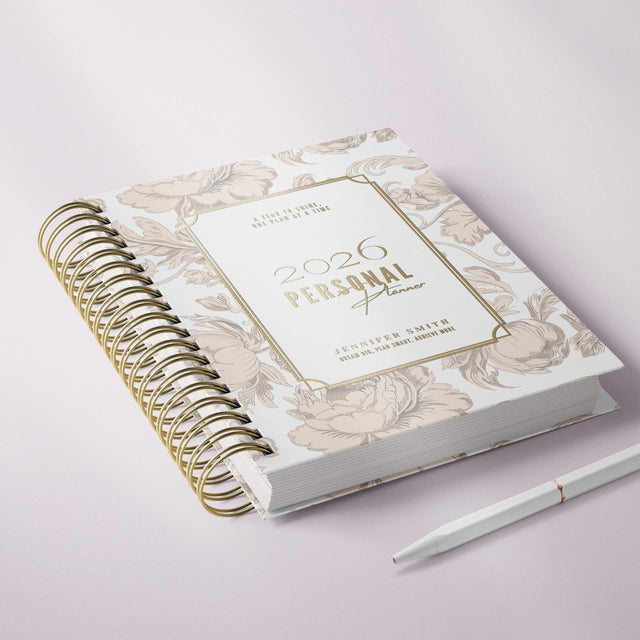 Dreamy Peonies | Daily Spiral Planner |  Custom Start Month |Tan