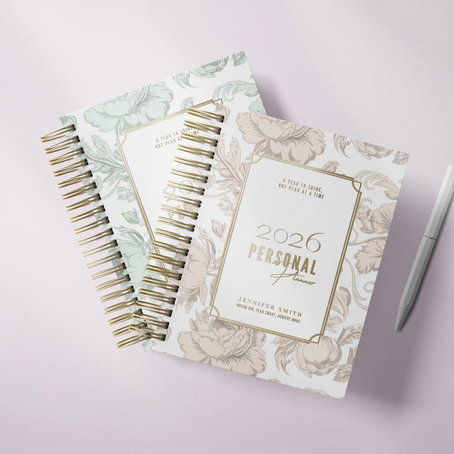 Dreamy Peonies | Daily Spiral Planner |  Custom Start Month |Tan