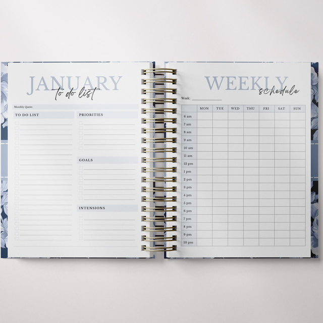 Dark Marigolds | Weekly Spiral Planner | Custom Start Month | Blue