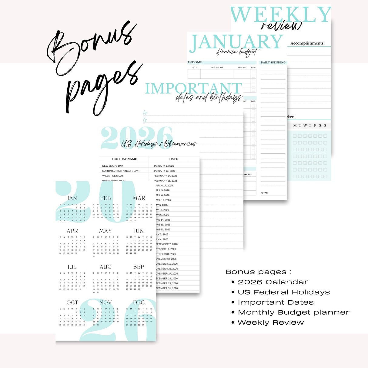 Weekly - Light Marigolds - Spiral Planner - Custom Start Month - Teal - view 7