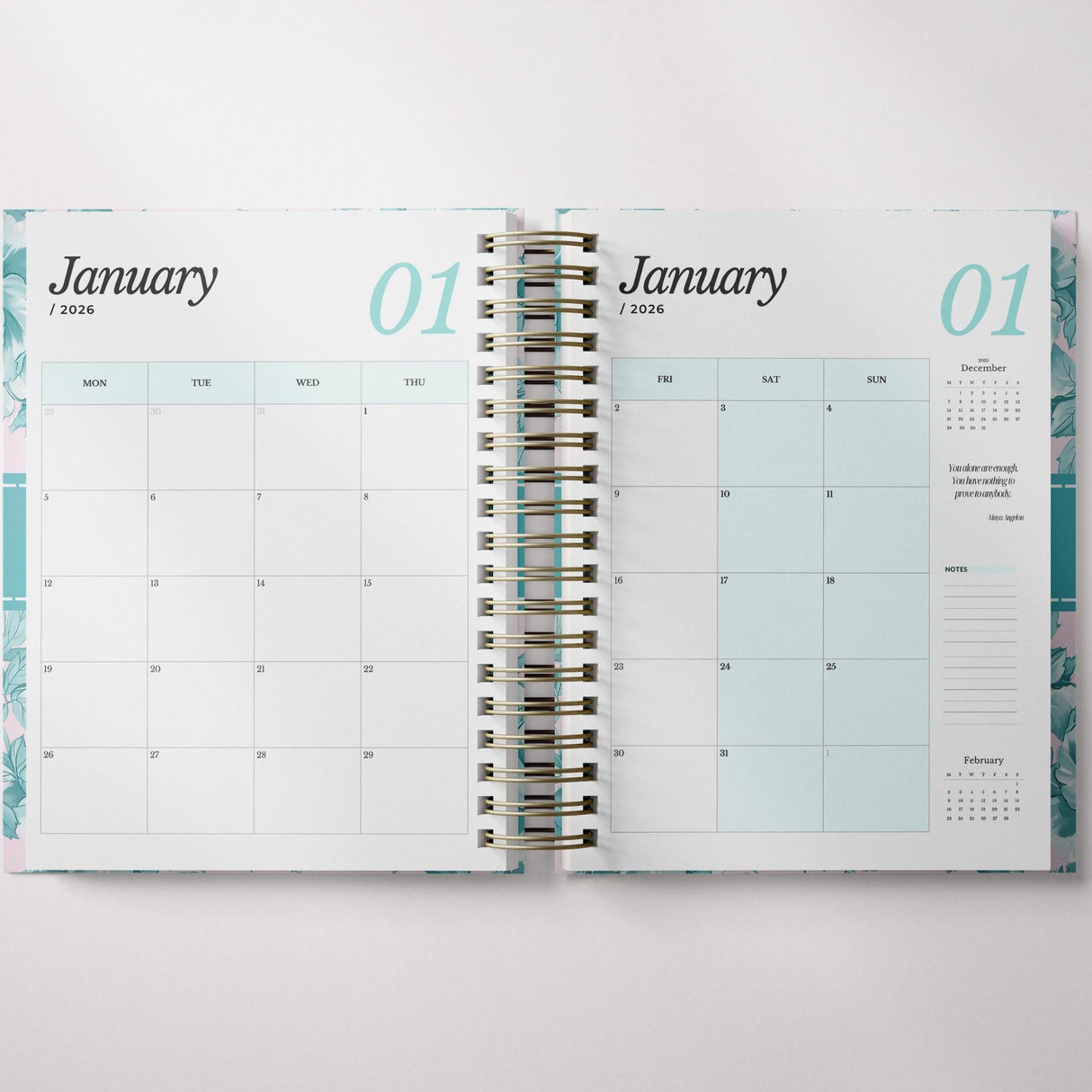 Weekly - Light Marigolds - Spiral Planner - Custom Start Month - Teal - view 4