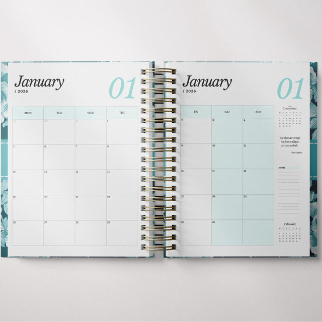 Dark Marigolds | Weekly Spiral Planner | Custom Start Month | Teal