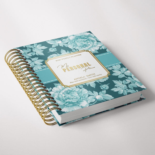 Dark Marigolds | Weekly Spiral Planner | Custom Start Month | Teal