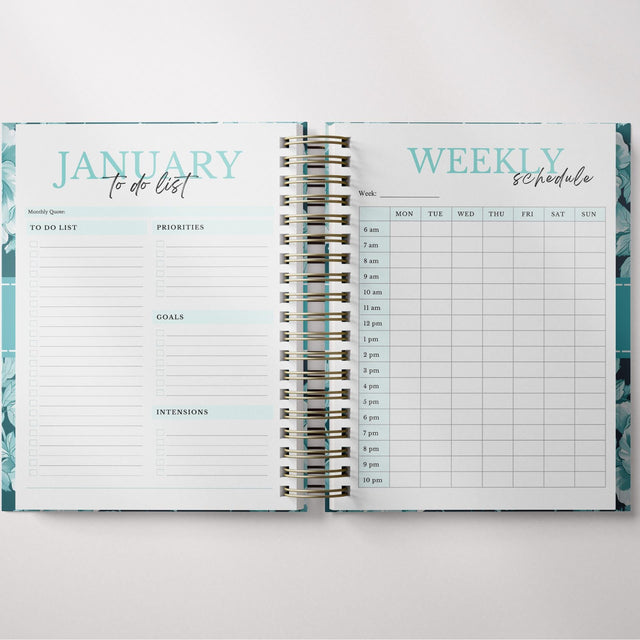Dark Marigolds | Weekly Spiral Planner | Custom Start Month | Teal