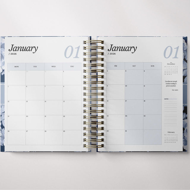 Dark Marigolds | Weekly Spiral Planner | Custom Start Month | Blue
