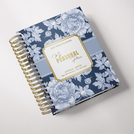 Dark Marigolds | Weekly Spiral Planner | Custom Start Month | Blue