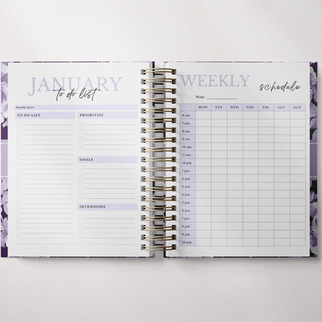 Dark Marigolds | Weekly Spiral Planner |  Custom Start Month |Violet
