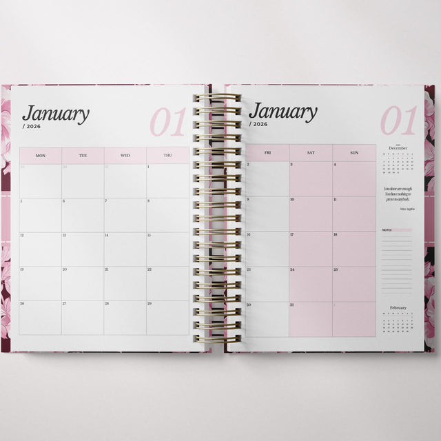 Dark Marigolds | Weekly Spiral Planner |  Custom Start Month |Pink