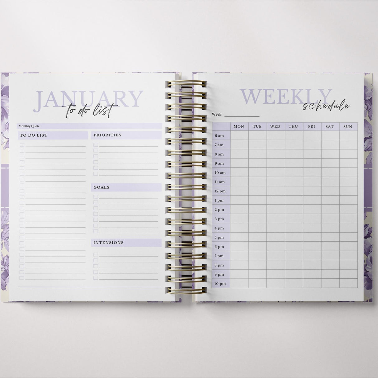 Weekly - Light Marigolds - Spiral Planner - Custom Start Month - Violet - view 5