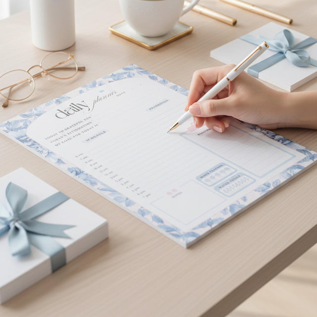 Light Marigolds | Daily Planner Notepad | Blue