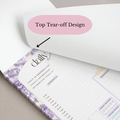 Daily Planner Notepad Floral Lilac Yellow | Tear Off Undated Letter Size | Gift for Her