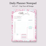 Floral Daily Planner Notepad | Pink Teal Floral Design, 8.5"x11" (Undated)