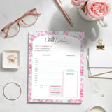 Floral Daily Planner Notepad | Pink Teal Floral Design, 8.5"x11" (Undated)