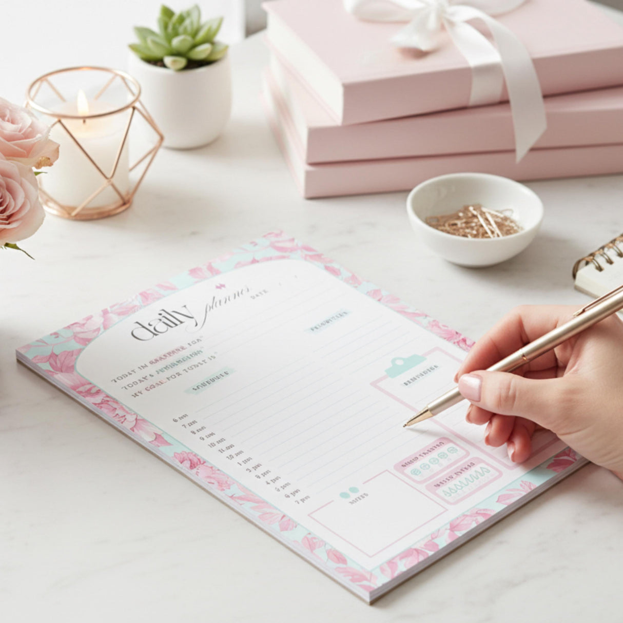 Daily Planner Notepad - Light Marigolds - Pink - view 5