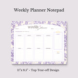 Floral Weekly Planner Notepad | Pastel Purple Yellow Design, Undated Tear-Off Layout