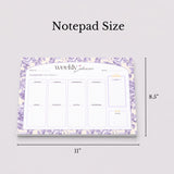 Floral Weekly Planner Notepad | Pastel Purple Yellow Design, Undated Tear-Off Layout