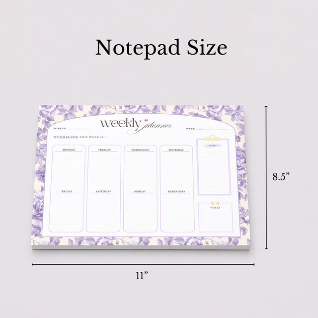 Floral Weekly Planner Notepad | Pastel Purple Yellow Design, Undated Tear-Off Layout
