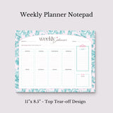 Teal Floral Weekly Planner Notepad | Undated Tear-Off Daily Schedule (8.5" x 11")