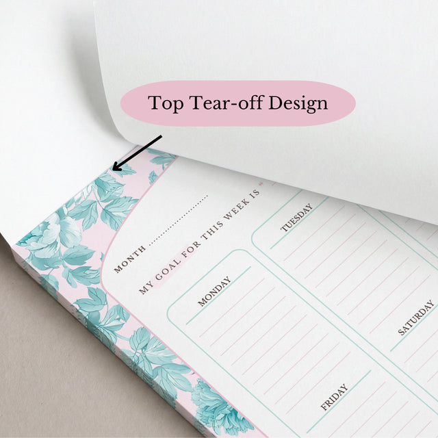 Teal Floral Weekly Planner Notepad | Undated Tear-Off Daily Schedule (8.5" x 11")