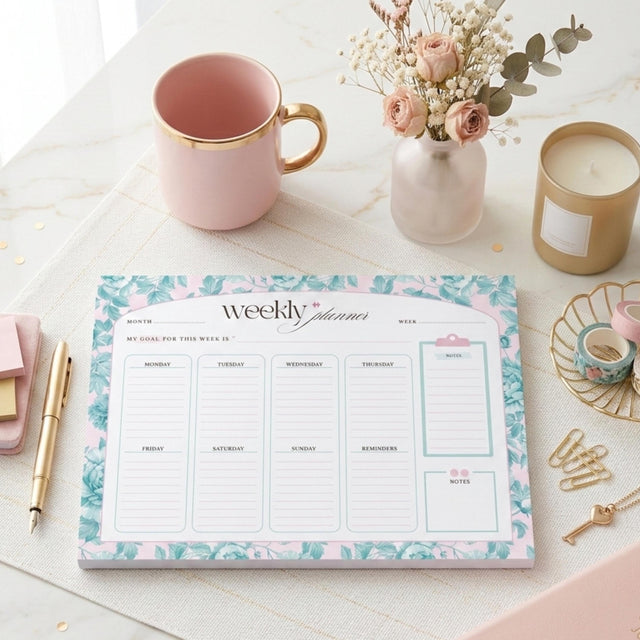 Teal Floral Weekly Planner Notepad | Undated Tear-Off Daily Schedule (8.5" x 11")